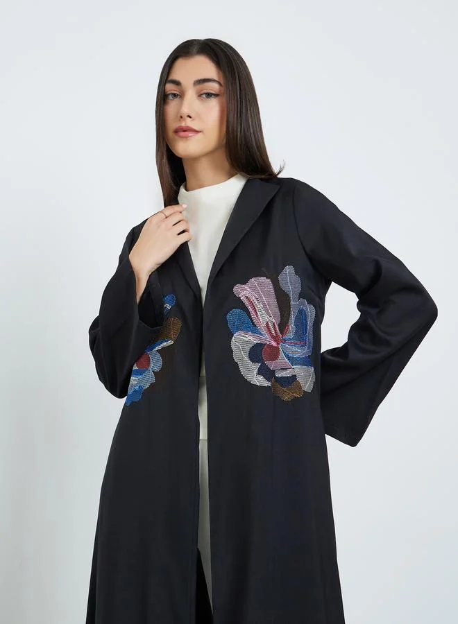 Amirah Women Black Floral Embroidered Abaya